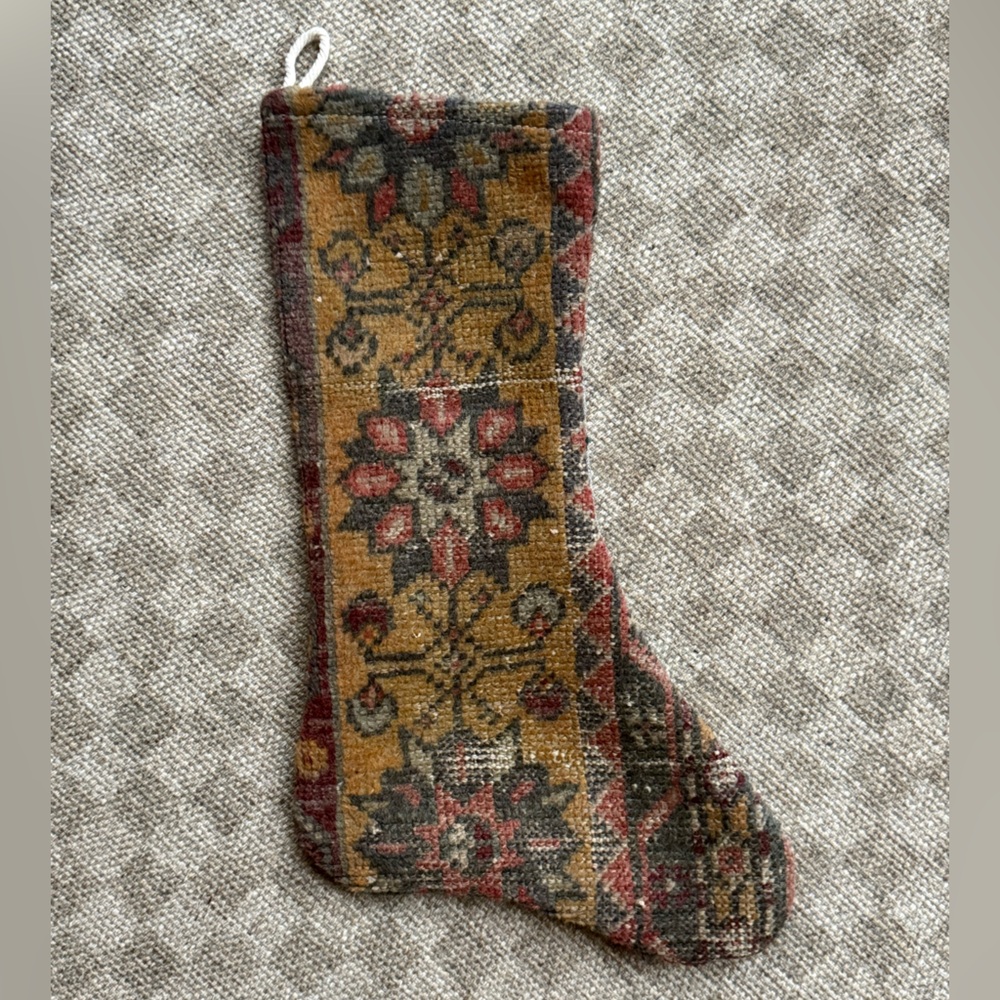 Vintage Turkish Kilim Rug Tapestry style Christmas Stocking Orange Red